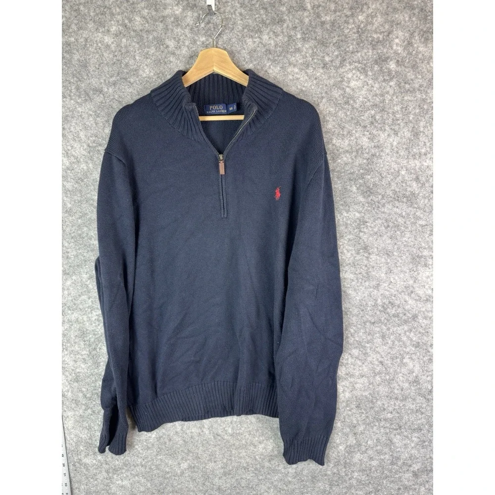 Polo Ralph Lauren Sweater Mens 2XL Long Sleeve Pullover 1/2 Zip‎ Small Pony Blue